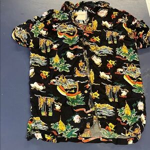 Denim & Flower Black Hawaiian Print Shirt